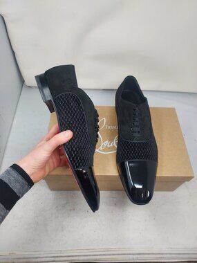 Christian Louboutin MENS Greggy Chick Flat Black Velvet Shoe